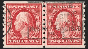 Sale 1202, Lot 2421, 1910-13 Perf 8.5 Horizontal Coils, Single-Line Watermark (Scott 392-396)