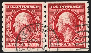 Sale 1202, Lot 2422, 1910-13 Perf 8.5 Horizontal Coils, Single-Line Watermark (Scott 392-396)