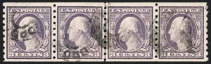 Sale 1202, Lot 2428, 1910-13 Perf 8.5 Horizontal Coils, Single-Line Watermark (Scott 392-396)