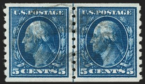 Sale 1202, Lot 2441, 1910-13 Perf 8.5 Horizontal Coils, Single-Line Watermark (Scott 392-396)
