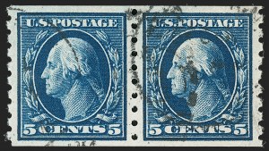 Sale 1202, Lot 2442, 1910-13 Perf 8.5 Horizontal Coils, Single-Line Watermark (Scott 392-396)