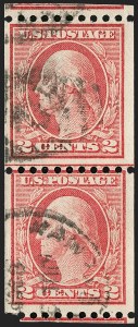 Sale 1202, Lot 2522, 1915 Perf 10 Vertical Rotary Press Coils, Single-Line Watermark (Scott 448-449)