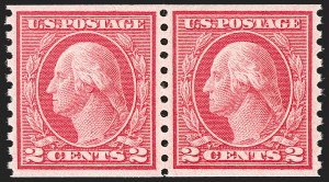 Sale Number 1202, Lot Number 2537, 1915 Perf 10 Horizontal Rotary Press Coils, Single-Line Watermark (Scott 450-459)