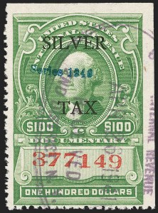 Sale 1209, Lot 1641, Revenues: Silver Tax thru Narcotics