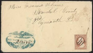 Sale 1217, Lot 586, 3c 1851-57 Issues - Unusual Postal Markings and Cancels