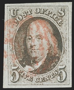 Sale Number 1219, Lot Number 10, 5c 1847 Issue (Scott 1)
