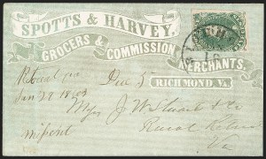 Sale 1230, Lot 1526, Confederate General Issues and Covers, College Covers