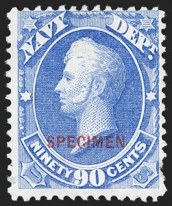 Sale 1240, Lot 601, Officials including Special Printings, 1c-90c Navy, Specimen Ovpt. (O35S-O45S) Sale 1240, Lot 601, Officials including Special Printings