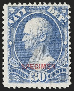 Sale 1240, Lot 604, Officials including Special Printings, 30c Navy, Specimen Ovpt. (O44S) Sale 1240, Lot 604, Officials including Special Printings