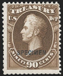 Sale 1240, Lot 609, Officials including Special Printings, 1c-90c Treasury, Specimen Ovpt. (O72S-O82S) Sale 1240, Lot 609, Officials including Special Printings