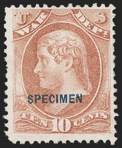 Sale 1240, Lot 612, Officials including Special Printings, 10c War, Specimen Ovpt. (O88S) Sale 1240, Lot 612, Officials including Special Printings