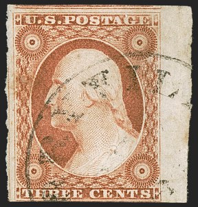 Sale 1242, Lot 136, Three-Cent: Orange Brown, Types I, II (Scott 10-10A)