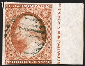 Sale 1242, Lot 139, Three-Cent: Orange Brown, Types I, II (Scott 10-10A)