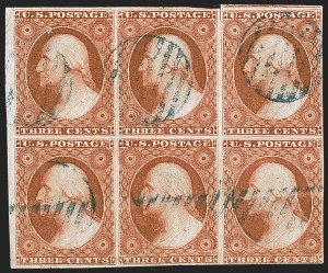 Sale 1242, Lot 145, Three-Cent: Orange Brown, Types I, II (Scott 10-10A)