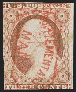 Sale 1242, Lot 174, Three-Cent: Dull Red and Shades, Types I, II (Scott 11-11A)