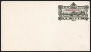 Sale 1247, Lot 824, Hawaii, HAWAII, 1893, 10c Black entire, Blue Inside, Red Ovpt. (U14) Sale 1247, Lot 824, Hawaii