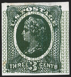 Sale 1254, Lot 621, The Jan Hofmeyr Collection of 3c 1861-68 - Proofs, Off-Cover, National Bank Note Co., 3c Liberty, Black Green on White Wove, Safety Paper Essays (79-E31a, b, d, e, f, g, h) Sale 1254, Lot 621, The Jan Hofmeyr Collection of 3c 1861-68 - Proofs, Off-Cover
