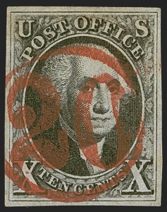 Sale 1255, Lot 117, 10c 1847 Issue: Gems and Cancellation Varieties (Scott 2)