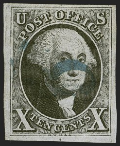 Sale 1255, Lot 120, 10c 1847 Issue: Gems and Cancellation Varieties (Scott 2)