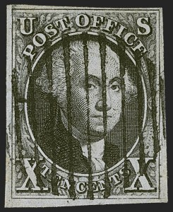 Sale 1255, Lot 123, 10c 1847 Issue: Gems and Cancellation Varieties (Scott 2)