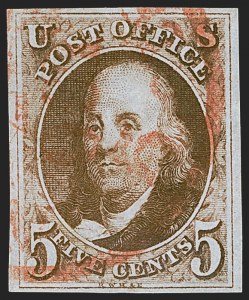 Sale 1255, Lot 17, 5c 1847 Issue, Early Impressions (Scott 1)