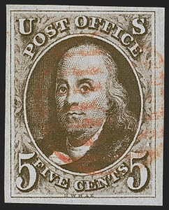 Sale 1255, Lot 18, 5c 1847 Issue, Early Impressions (Scott 1)