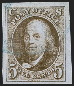 Sale 1255, Lot 20, 5c 1847 Issue, Early Impressions (Scott 1)