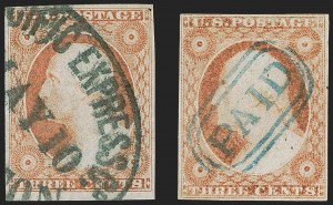 Sale 1255, Lot 210, 3c 1851 Issue: Cancellations and Chicago Perfs (Scott 11-11A)
