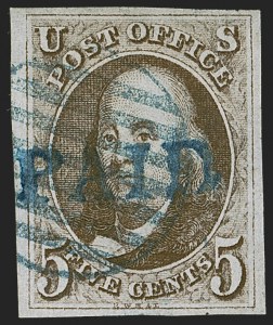 Sale 1255, Lot 26, 5c 1847 Issue, Early Impressions (Scott 1)