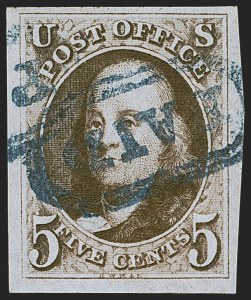 Sale 1255, Lot 27, 5c 1847 Issue, Early Impressions (Scott 1)