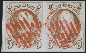 Sale 1255, Lot 34, 5c 1847 Issue, Intermediate and Worn-Plate Impressions (Scott 1)