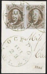 Sale 1255, Lot 35, 5c 1847 Issue, Intermediate and Worn-Plate Impressions (Scott 1)
