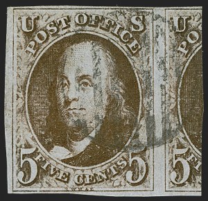 Sale 1255, Lot 39, 5c 1847 Issue, Intermediate and Worn-Plate Impressions (Scott 1)