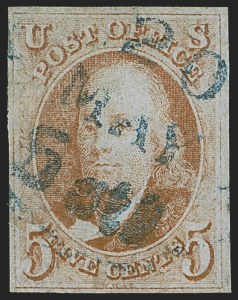 Sale 1255, Lot 41, 5c 1847 Issue, Intermediate and Worn-Plate Impressions (Scott 1)