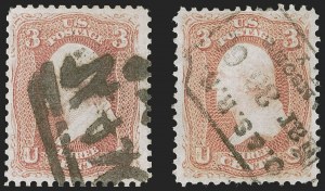 Sale 1255, Lot 444, 3c 1861 Issue, Cancellations (Scott 65)