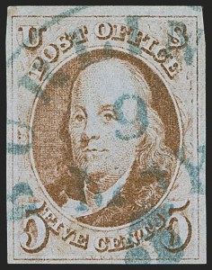 Sale 1255, Lot 45, 5c 1847 Issue, Intermediate and Worn-Plate Impressions (Scott 1)