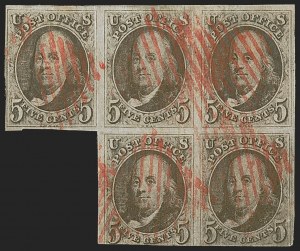 Sale 1255, Lot 50, 5c 1847 Issue, Blocks (Scott 1)