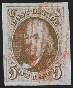 Sale 1255, Lot 51, 5c 1847 Issue, Double Transfers and Plate Varieties (Scott 1)