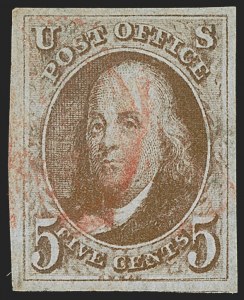 Sale 1255, Lot 53, 5c 1847 Issue, Double Transfers and Plate Varieties (Scott 1)