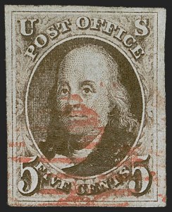 Sale 1255, Lot 55, 5c 1847 Issue, Double Transfers and Plate Varieties (Scott 1)