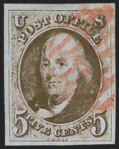 Sale 1255, Lot 56, 5c 1847 Issue, Double Transfers and Plate Varieties (Scott 1)