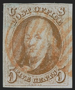 Sale 1255, Lot 72, 5c 1847 Issue, Cancellations: Colored Cancels (Scott 1)