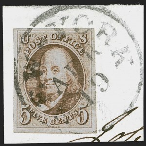Sale 1255, Lot 76, 5c 1847 Issue, Cancellations: Colored Cancels (Scott 1)