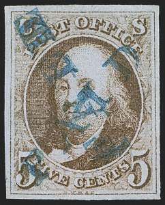 Sale 1255, Lot 79, 5c 1847 Issue, Cancellations: "Paid", "Way", Numerals (Scott 1)