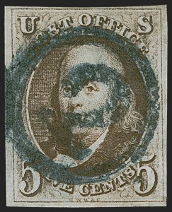 Sale 1255, Lot 83, 5c 1847 Issue, Cancellations: "Paid", "Way", Numerals (Scott 1)