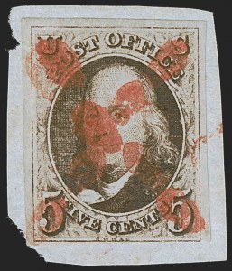 Sale 1255, Lot 88, 5c 1847 Issue, Cancellations: "Paid", "Way", Numerals (Scott 1)