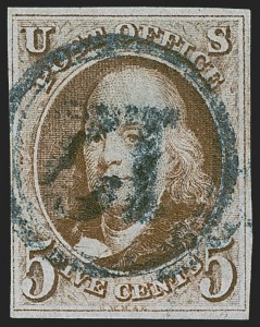 Sale 1255, Lot 89, 5c 1847 Issue, Cancellations: "Paid", "Way", Numerals (Scott 1)