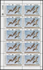 Sale 1258, Lot 3210, State Hunting Permit Stamps, North Dakota, $9.00 1982 Canada Geese Hunting Permits (ND 32) Sale 1258, Lot 3210, State Hunting Permit Stamps