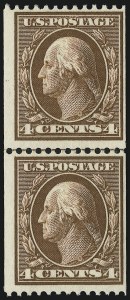 Sale 905, Lot 2415, 1908-09 Washington-Franklin Issues (Scott 331 thru 356), 4c Orange Brown, Coil (350) Sale 905, Lot 2415, 1908-09 Washington-Franklin Issues (Scott 331 thru 356)