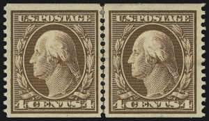 Sale 905, Lot 2424, 1908-09 Washington-Franklin Issues (Scott 331 thru 356), 4c Orange Brown, Coil (354) Sale 905, Lot 2424, 1908-09 Washington-Franklin Issues (Scott 331 thru 356)